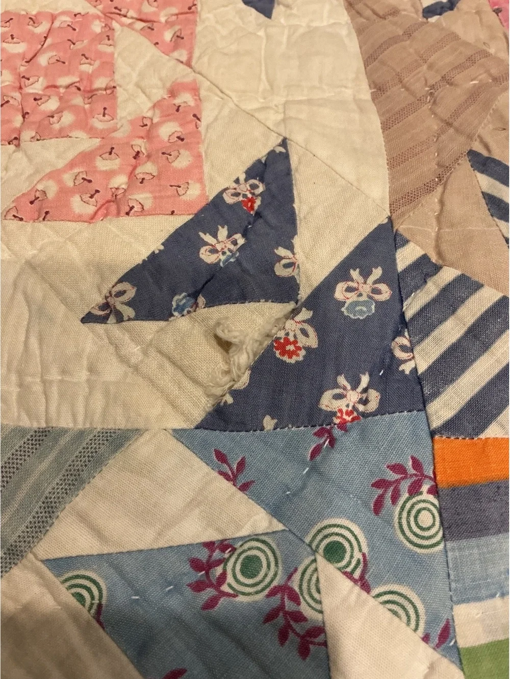 Antique Handmade Quilt 1910s 1920s Feedsack Full Size Heirloom